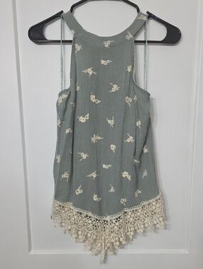 Kaileigh Sage Green Crochet-Hem Floral Camisole